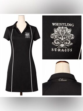 Whistling Straits golf dress, luxury Wisconsin, stretch black & white, logo L